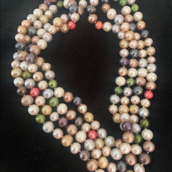 Large Long multicolored Hand Knotted PEARLS~Gorgeous! $500 Value!